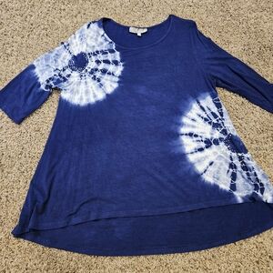 Elegant Navy Tie-Dye Long Sleeve Top